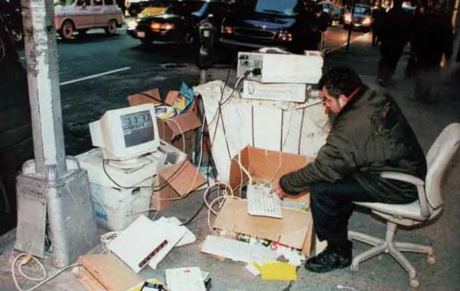 an unhoused man in nyc in the 1990s running a full PC, monitor, and tower off of power siphoned from a street lamp, and stepped down with one of those little power transformer dealies that we used to put our computer CRT monitor on top of.
he is not in pain. he is not suffering in this moment. he is in his zone. he is moisturized. he is unbothered. he is online.